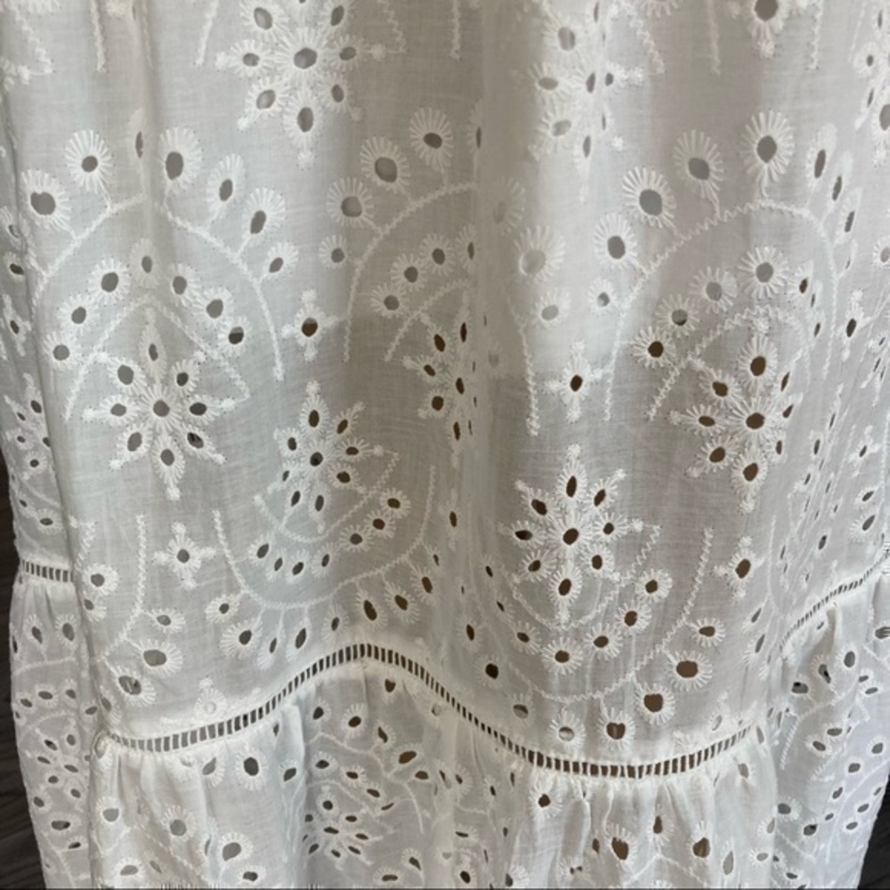 ✨White embroidery lace ruffle hem long maxi dress 👗 M - Picture 6 of 12